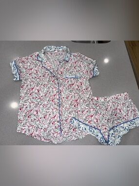 Victoria's Secret Floral Glitter Shorts/ Short Sleeve Small pajamas set